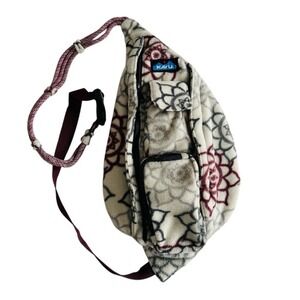 KAVU Rope Bag Fleece Sling Backpack‎ Unisex Cream Grey Burgundy Mandala Print